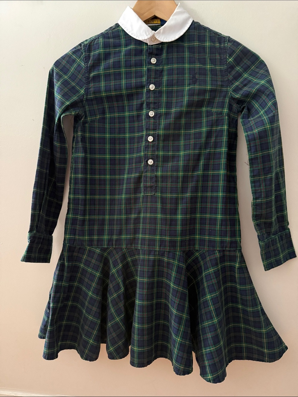 Polo by Ralph Lauren Navy & Green Plaid Dress with White Collar